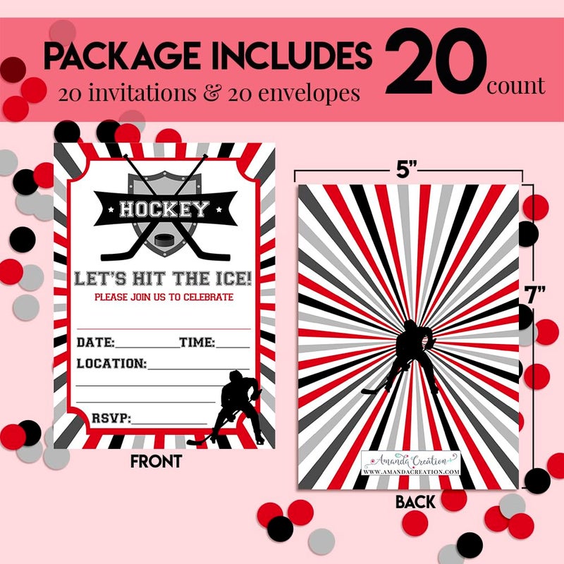 Amanda Creation Hockey Birthday Party Invitations for Boys, 20 5x7 Fill In Cards with Twenty White Envelopes by AmandaCreation - Image 5